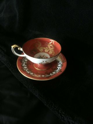 Aynsley Blood Orange Tea Cup And Saucer With Flower