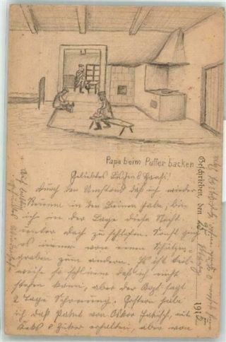 53051906 - German Wwi Drawing Soldier In A House 1915 Wk I