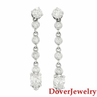 Estate 1.  75ct Diamond 14k White Gold Dangle Drop Earrings Nr