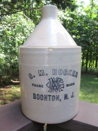 Antique 1 Gal G.  M.  Hocker Advertising Stoneware Liquor Jug Boonton Nj