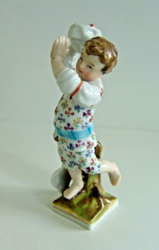 Antique Meissen Porcelain " Boy With Basket Of Fruit " Figurine With Swords Mark