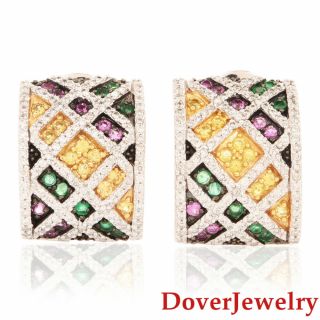 Levian Diamond Sapphire Emerald 14k Gold Cluster Clip Back Earrings 13.  4 Gram Nr
