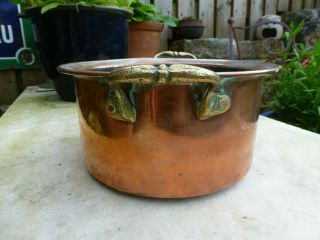 Vintage copper planter jam pan plant pot tub brass handle window box 2