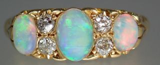 Antique Victorian 18K Gold Opal Diamond Scrolled Cluster Ring Sz 7 3/4 12