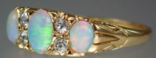 Antique Victorian 18K Gold Opal Diamond Scrolled Cluster Ring Sz 7 3/4 2