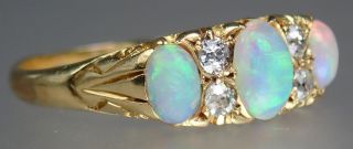 Antique Victorian 18K Gold Opal Diamond Scrolled Cluster Ring Sz 7 3/4 3