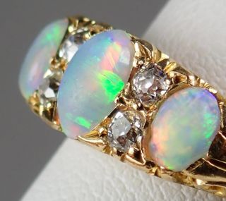 Antique Victorian 18K Gold Opal Diamond Scrolled Cluster Ring Sz 7 3/4 4