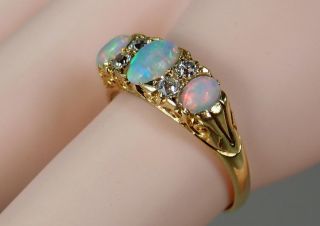 Antique Victorian 18K Gold Opal Diamond Scrolled Cluster Ring Sz 7 3/4 6