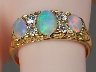 Antique Victorian 18K Gold Opal Diamond Scrolled Cluster Ring Sz 7 3/4 7