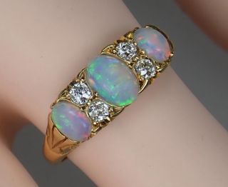 Antique Victorian 18K Gold Opal Diamond Scrolled Cluster Ring Sz 7 3/4 8