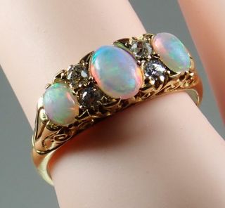 Antique Victorian 18K Gold Opal Diamond Scrolled Cluster Ring Sz 7 3/4 9