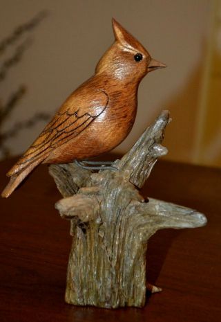 Cardwell Hand Carved Wood Bird Sculpture,  Cedar Waxwing,  Folk Art,  Signed