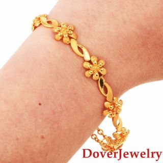 Estate 21k Yellow Gold Floral Link Chain Bracelet 16.  6 Grams Nr