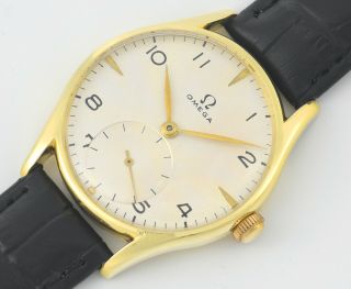 Vintage 1948 Omega All Solid 18k 18ct Gold Mens Wrist Watch Calibre 265