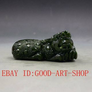 Chinese 100 Natural Green Hetian Jasper Jade Hand - Carved Pixiu Statue L12