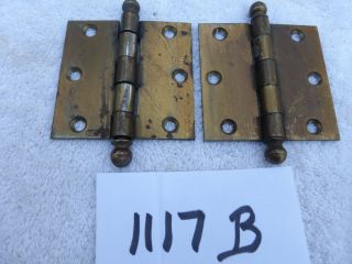 Antique Set Of Two 3 " X 3 " Ball End Hinges By Lawrence Set 1117 B