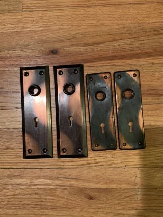 4 Antique Arts,  Crafts Japanned Copper Flashed Door Knob Backplates Nos Hardware