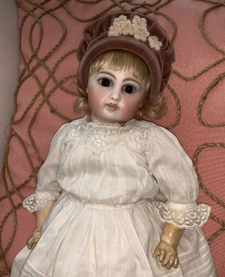 Antique Belton German French Bisque Doll 14 In.  Tall Cabinet Size Closed Mouth