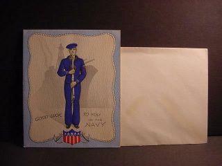 Vintage Mechanical Wwi—ww1card W/env: Navy Good Luck,  Sailor