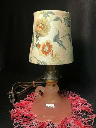 Antique Lighting Table Top - Frosted Pink Depression Glass Finger Lamp