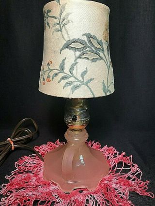 Antique Lighting Table Top - Frosted Pink Depression Glass Finger Lamp 2