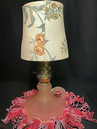 Antique Lighting Table Top - Frosted Pink Depression Glass Finger Lamp 3