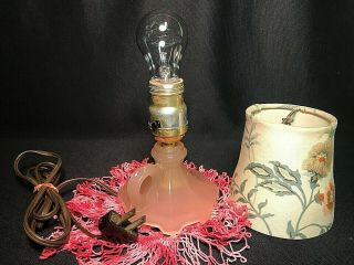 Antique Lighting Table Top - Frosted Pink Depression Glass Finger Lamp 4