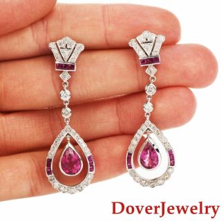 Estate Diamond 6.  15ct Rubellite 18k Gold Crown Dangle Drop Earrings 8.  6 Grams Nr