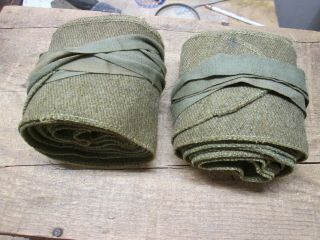 Vintage Wwi Us Army Puttees Wool Leggings Green Color Estate Find