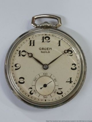 Antique Strong Running Gruen Guild Art Deco Cal 756 17j Mens Pocket Watch