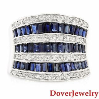 Estate Diamond 2.  62ct Sapphire 14k White Gold Wide Ring 7.  6 Grams Nr