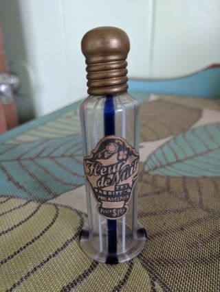 Antique Perfume Bottle Fleur De Nuit Babbitt Co Philadelphia Pa Blue White Swirl