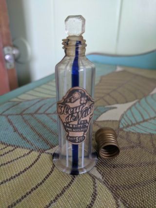 Antique Perfume Bottle Fleur de Nuit Babbitt Co Philadelphia PA Blue White Swirl 3