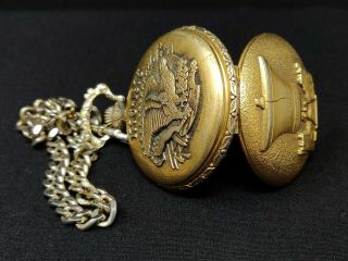 Vtg Rodania Bicentennial Incabloc Swiss Pocket Watch Liberty Bell & Eagle Runs