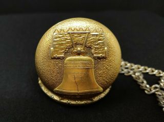 VTG RODANIA BICENTENNIAL INCABLOC SWISS POCKET WATCH Liberty Bell & Eagle RUNS 5