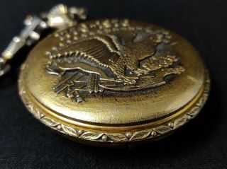 VTG RODANIA BICENTENNIAL INCABLOC SWISS POCKET WATCH Liberty Bell & Eagle RUNS 8