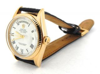 Mens Rolex Day - Date President 18K Yellow Gold Watch Black Band White Roman 1803 3