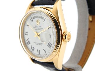 Mens Rolex Day - Date President 18K Yellow Gold Watch Black Band White Roman 1803 4