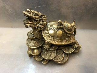Feng Shui Brass Dragon Turtle Wealth Protection Statue Figurine Housewarming