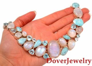 Modern Moonstone Larimar Blue Topaz Silver Collar 20 " Necklace 117.  2 Grams Nr