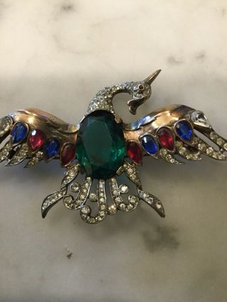 Vintage Trifari Jeweled Bird In Flight Sterling Pin Alfred Philippe 1940 