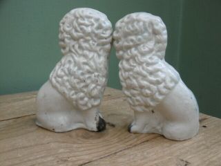 Pr 19thc STAFFORDSHIRE MINIATURE WHITE POODLES IN SITTING POSE C.  1860 7