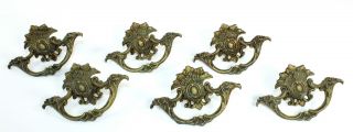 Set Of Six Antique Ornate Brass Drawer Pulls - Dh551