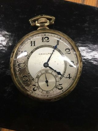 Antique Hamilton 14k Gold Filled Pocket Watch 17 Jewels