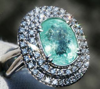 Paraiba Tourmaline Gold Ring White 14k Real Natural Certified Estate Oval 6.  03ct