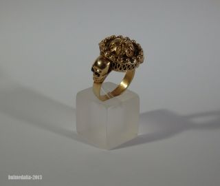 Antique Georgian Gold - Plated Silver Poison Ring - Memento Mori Skulls - 18th C