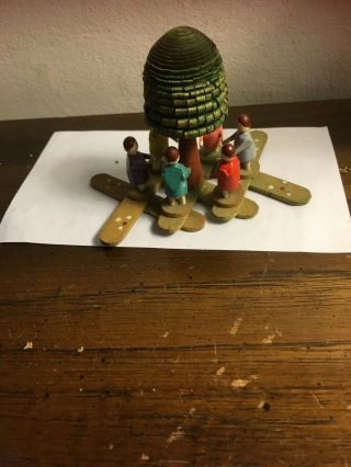 Vintage Erzgebirge Paper On Wood Tree With Dancing Figures.  Expands.  Great
