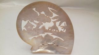 Vintage Antique Chinese Carved Mother Of Pearl Large Shell Plaque