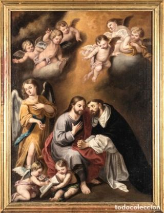 Antique Baroque Oil Painting On Canvas With Frame " Religious Scene " 1600 - 1700