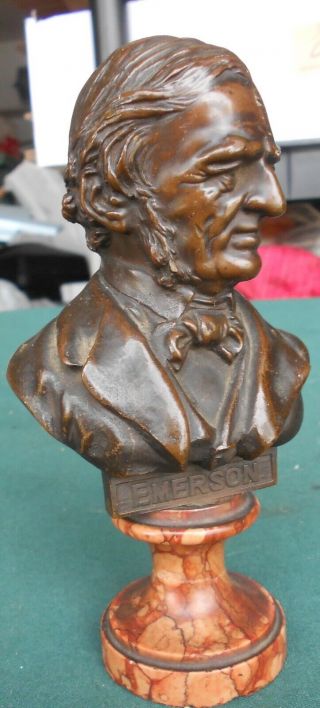 Vintage Bronze Emerson Statue Figure Paper Weight Dated
